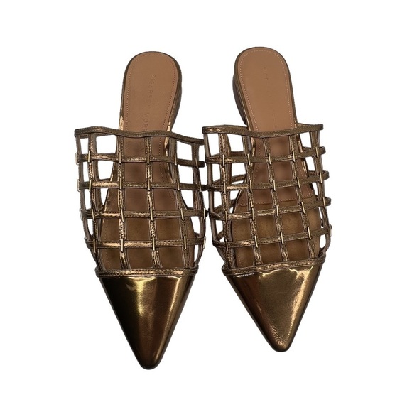 Sigerson Morrison Gold Eddi Caged Mirror Pointed Toe Sandals Size 37 Women’s - Picture 3 of 10